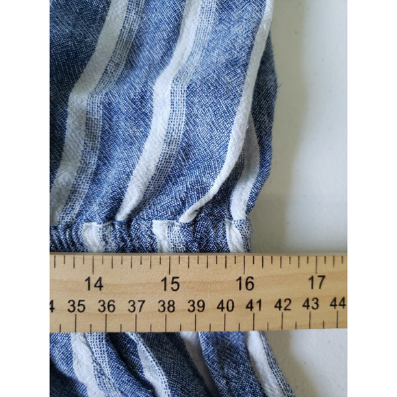Loft NWT Shorts Romper 10 Striped Blue Linen Blend Drawstring Pockets Coastal - Picture 12 of 16